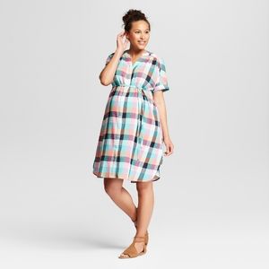 Isabel plaid pastel dolman button shirtdress